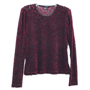 KAREN KANE Red & Black Velvet Burnout Shirt EUC